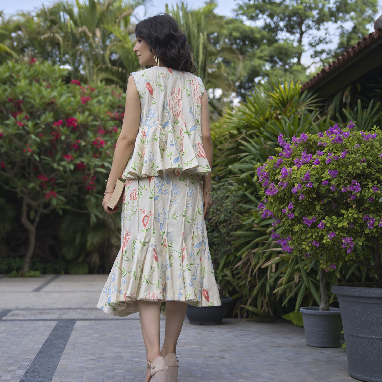 Linen Embroidered Panel Skirt