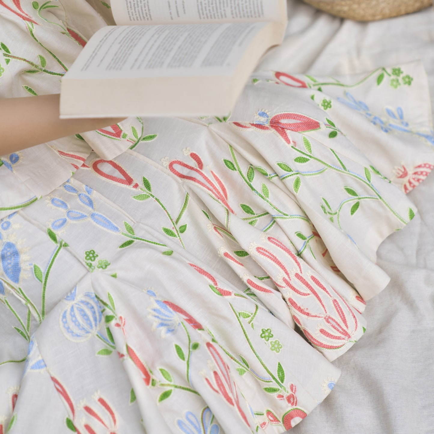 Linen Embroidered Panel Skirt