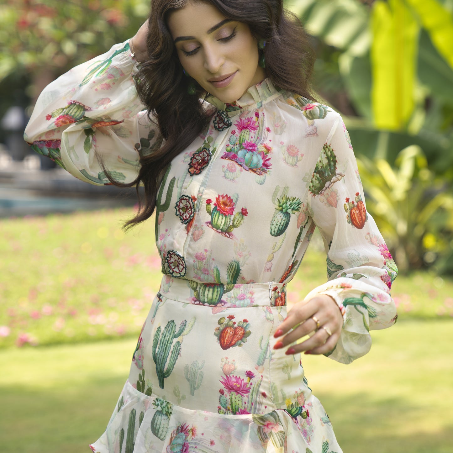 Organza Shirt with flower buttons