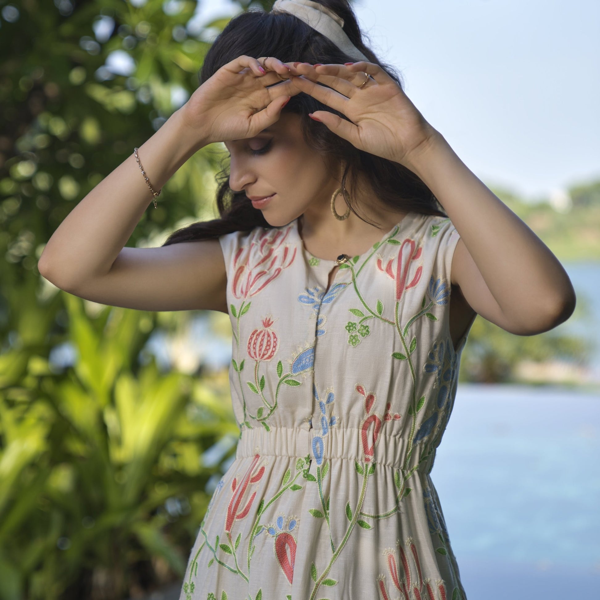 Linen Embroidered midi dress - ZYA INDIA