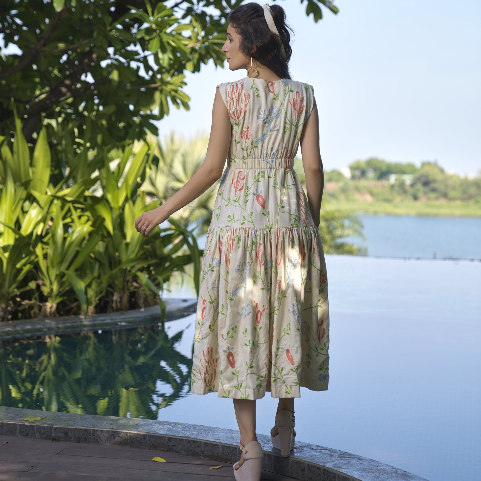 Linen Embroidered midi dress - ZYA INDIA