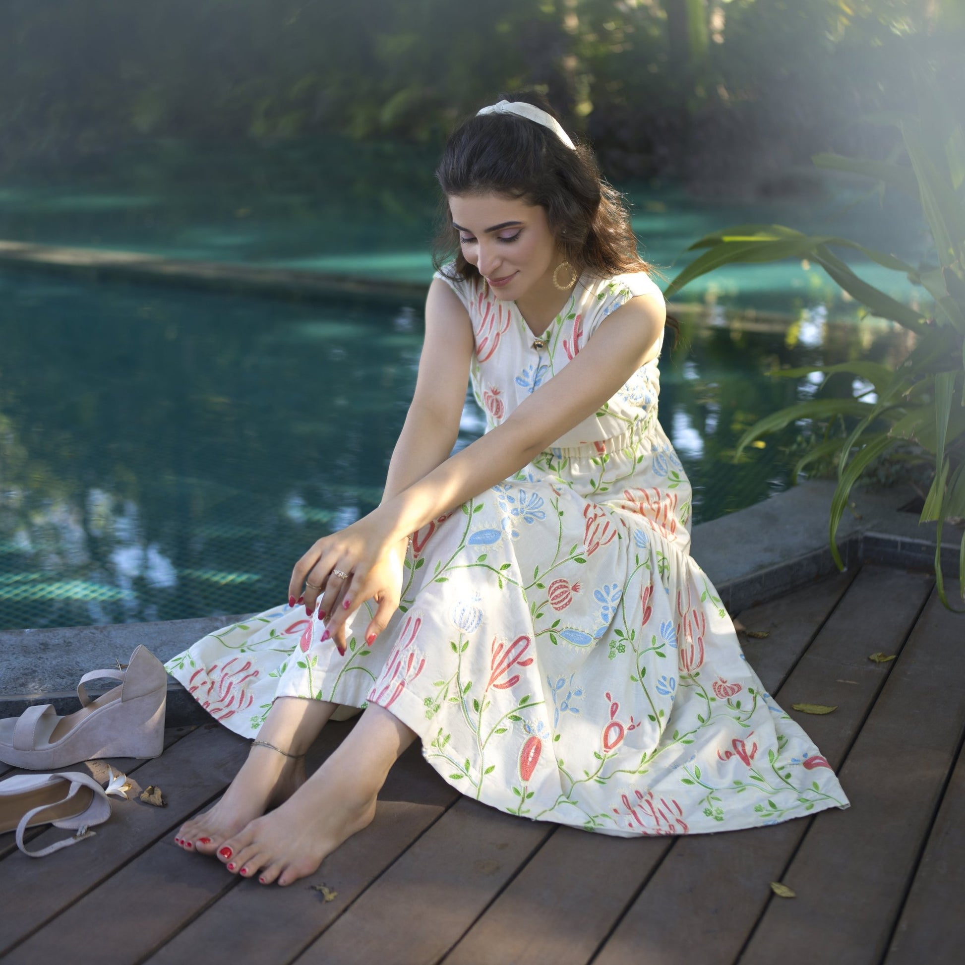 Linen Embroidered midi dress - ZYA INDIA