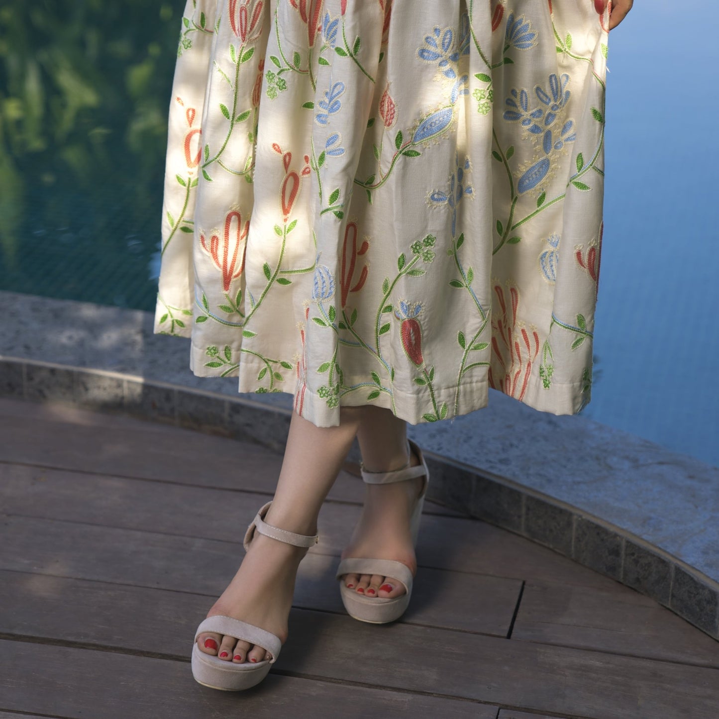 Linen Embroidered midi dress - ZYA INDIA
