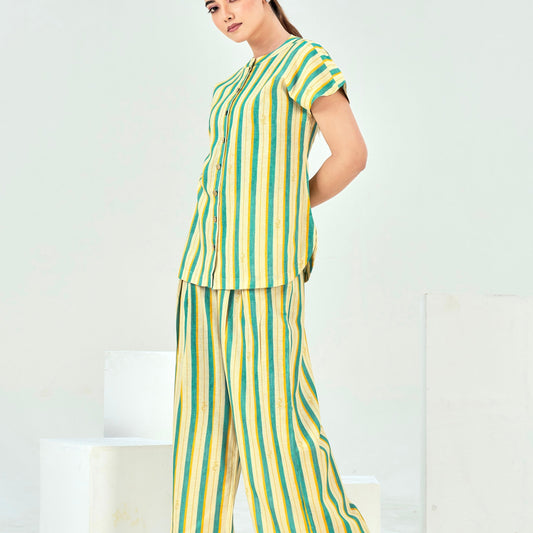 Linen Printed High Low top with Pleated Pants - ZYA INDIA