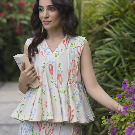 Linen Embroidered Panel Top