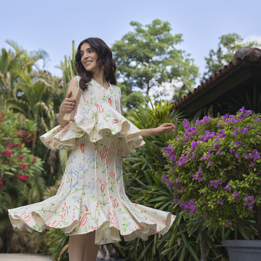Linen Embroidered Panel Skirt
