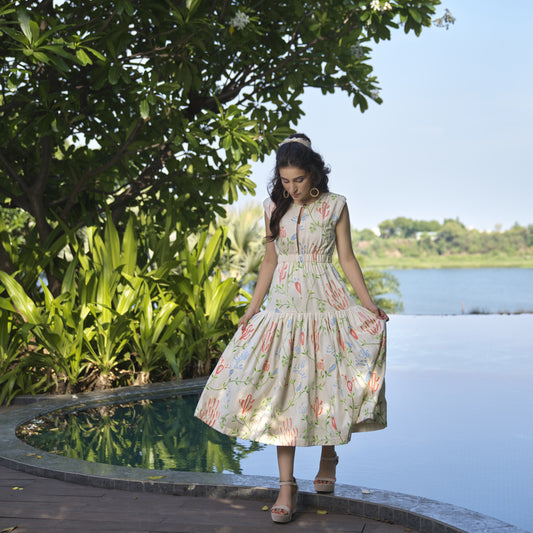 Linen Embroidered midi dress
