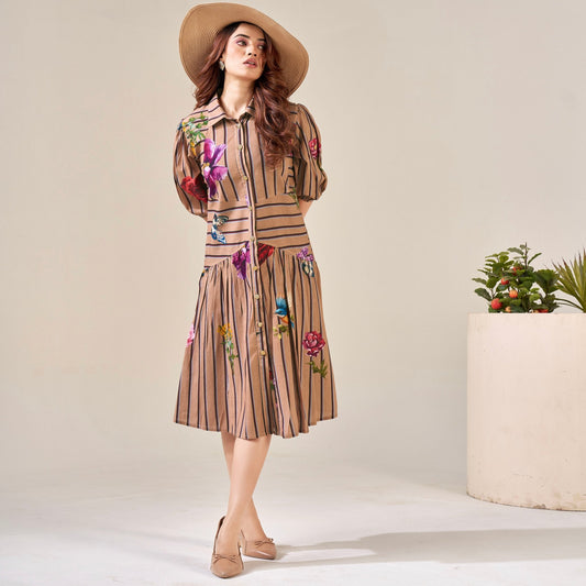 Collared Buttoned Dress - ZYA INDIA