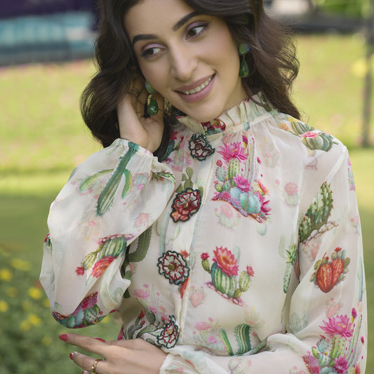Organza Shirt with flower buttons