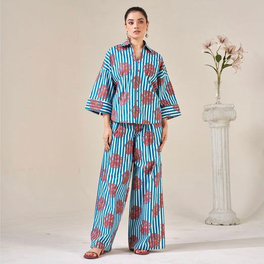 Cotton Oversized buttoned shirt with pants - ZYA INDIA