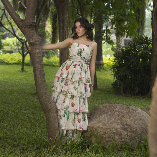 Strappy tiered long dress