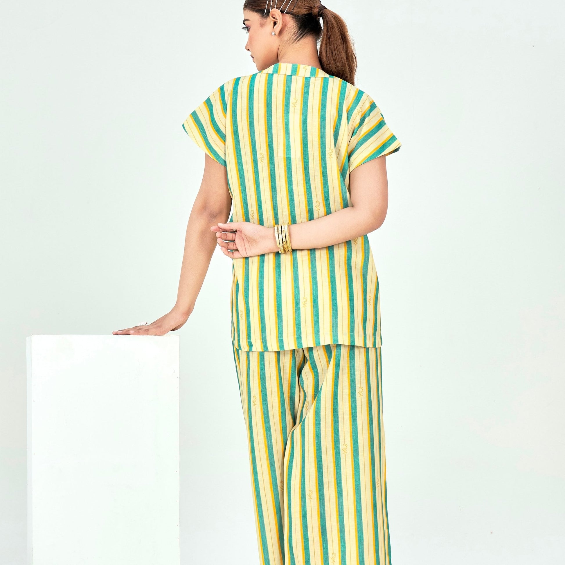 Linen Printed High Low top with Pleated Pants - ZYA INDIA