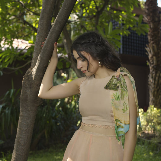 Organza Crop Top With Shoulder Scarf - ZYA INDIA